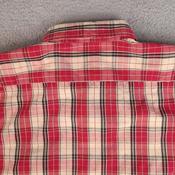 Kani Gold Shirt Mens XL Red Plaid Button Down Short Sleeve Patches Fitted - Picture 11 of 15